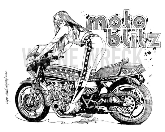 Moto Blitz 80s Drag Girl Sticker